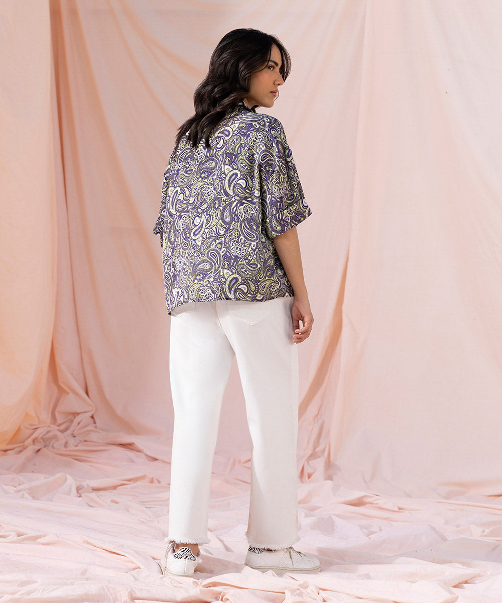 Sapphire - Silky Printed Boxy Shirt