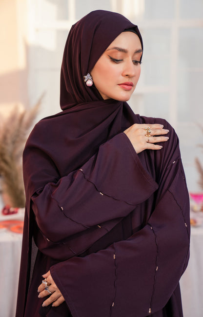 Hareer - ORIANE PLUM FRONT OPEN ABAYA