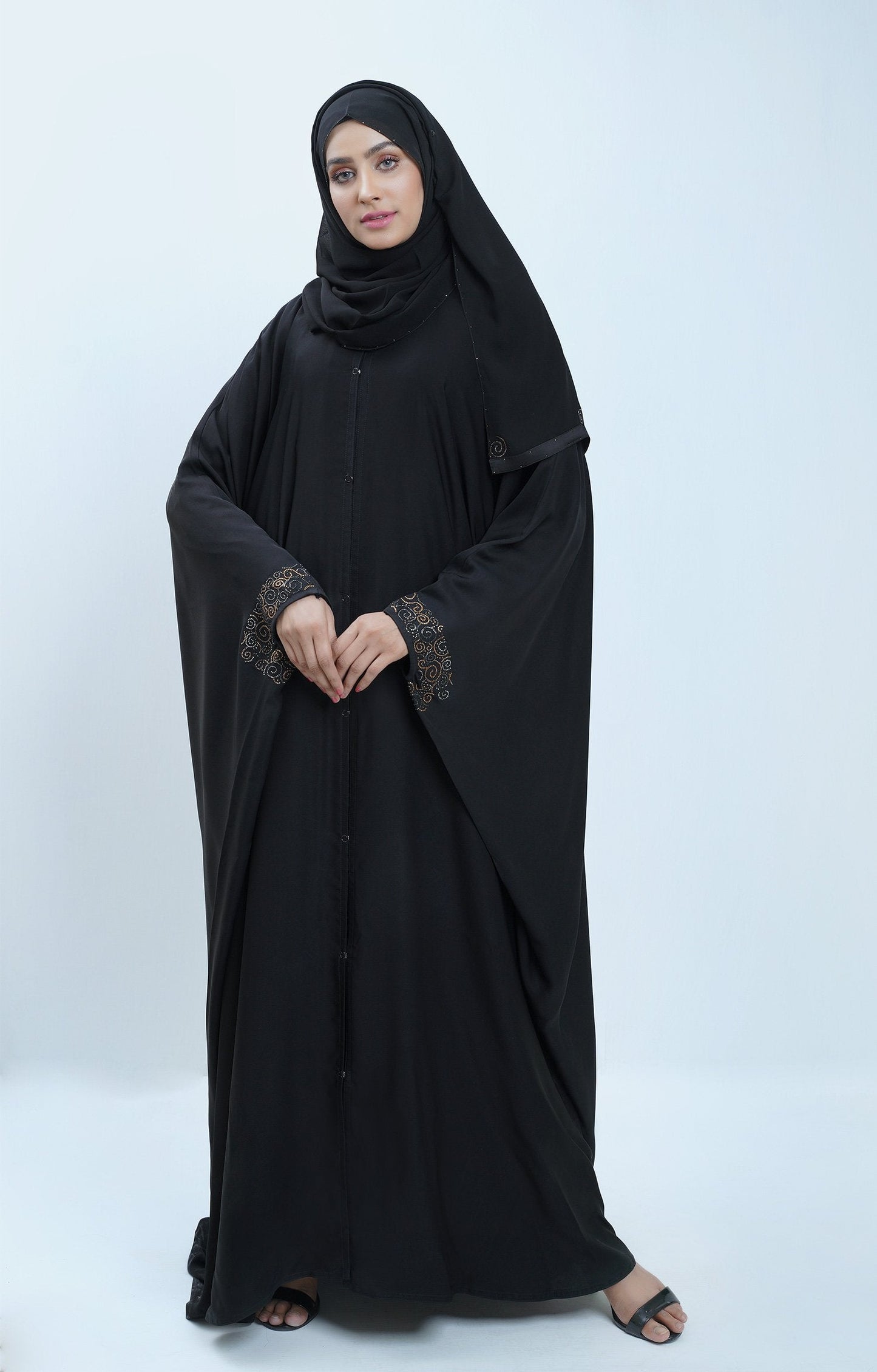 Hareer - Classic Black Abaya Swarovski Stone Work