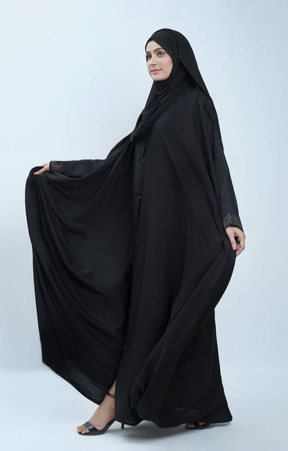 Hareer - Classic Black Abaya Swarovski Stone Work