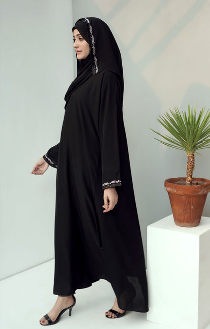 Hareer - MIDNIGHT BLACK  SWAROVSKI STONE WORK ABAYA