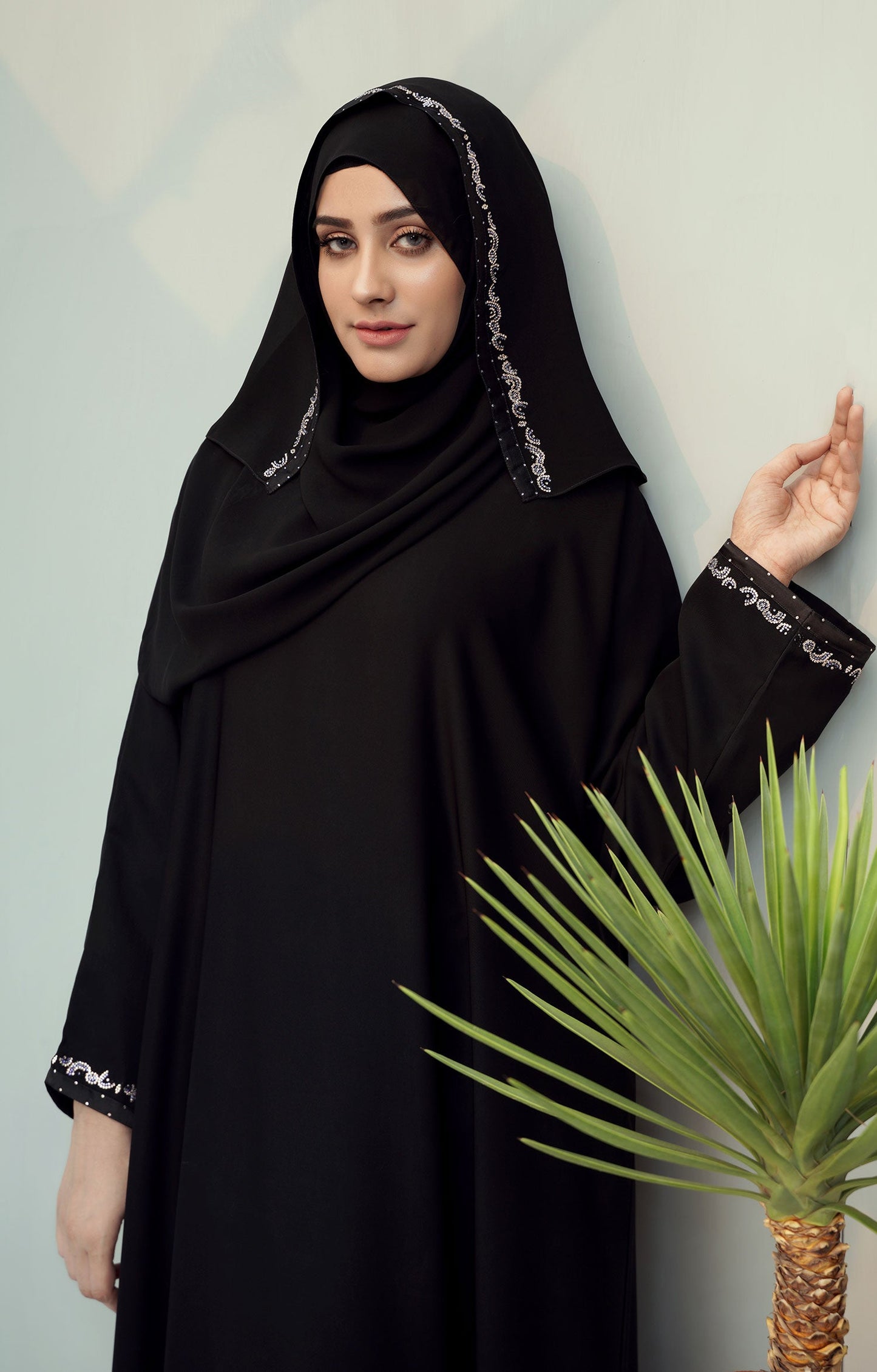 Hareer - MIDNIGHT BLACK  SWAROVSKI STONE WORK ABAYA