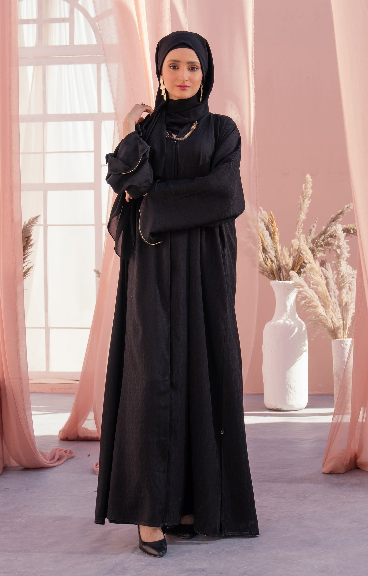 Hareer - NEANA BLACK FRONT OPEN ABAYA