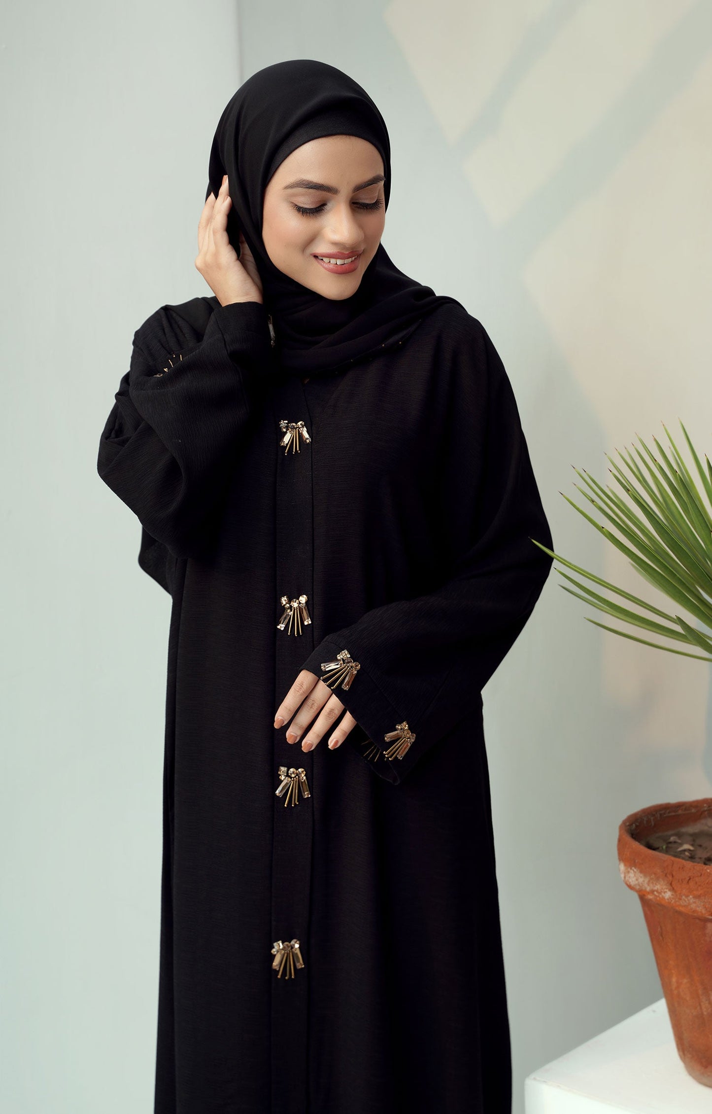 Hareer - Alia Black Textured fabric Abaya