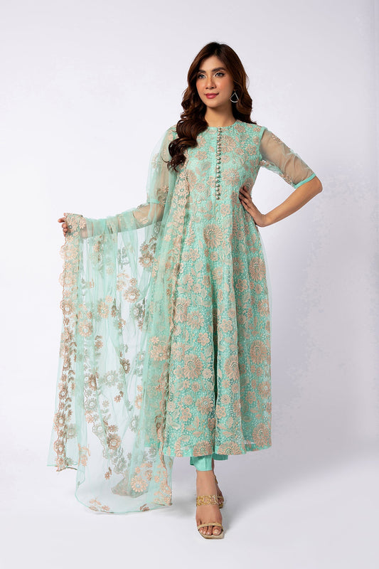 Kayseria - 2 Piece Hexa Poly Net Shirt & Dupatta