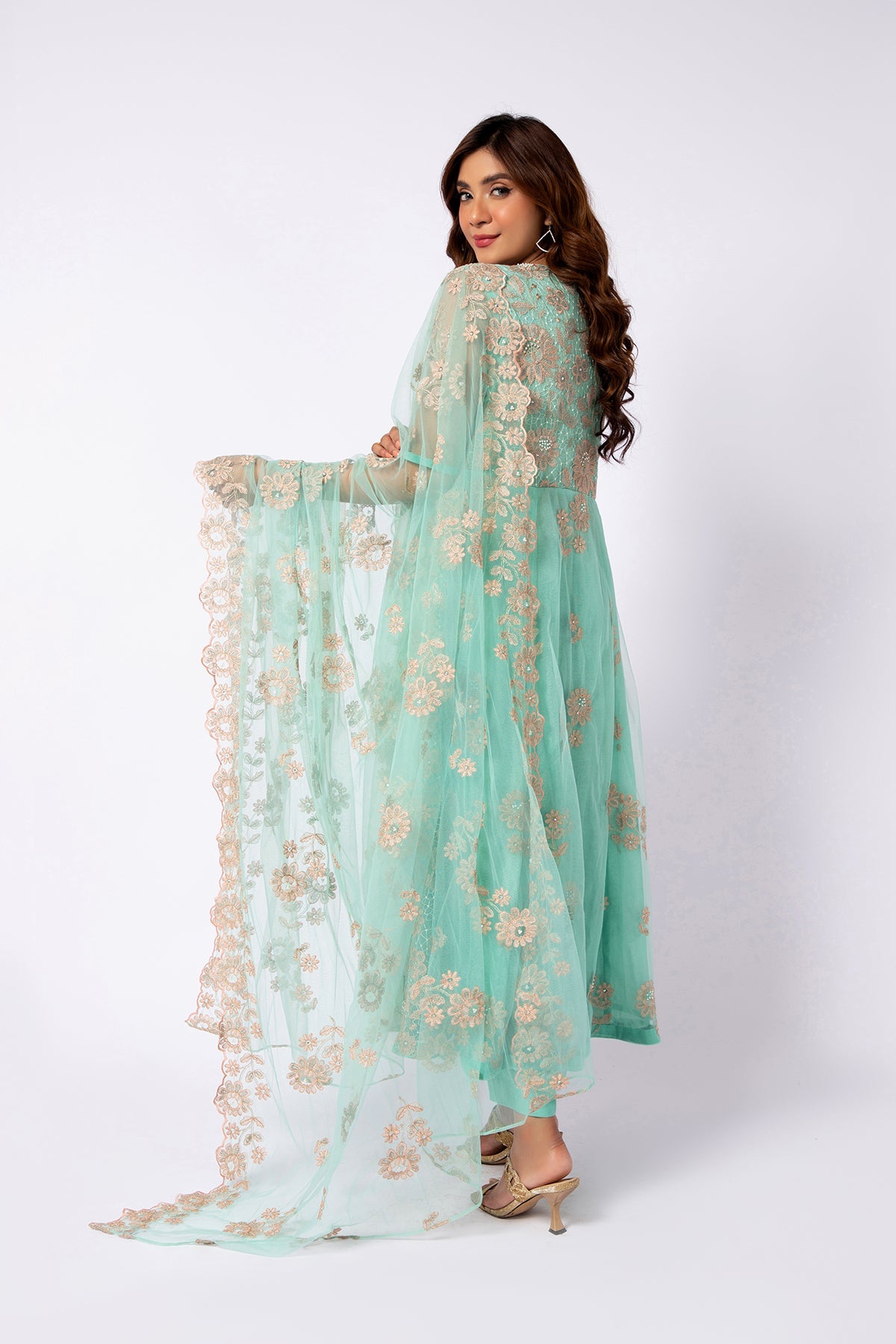 Kayseria - 2 Piece Hexa Poly Net Shirt & Dupatta