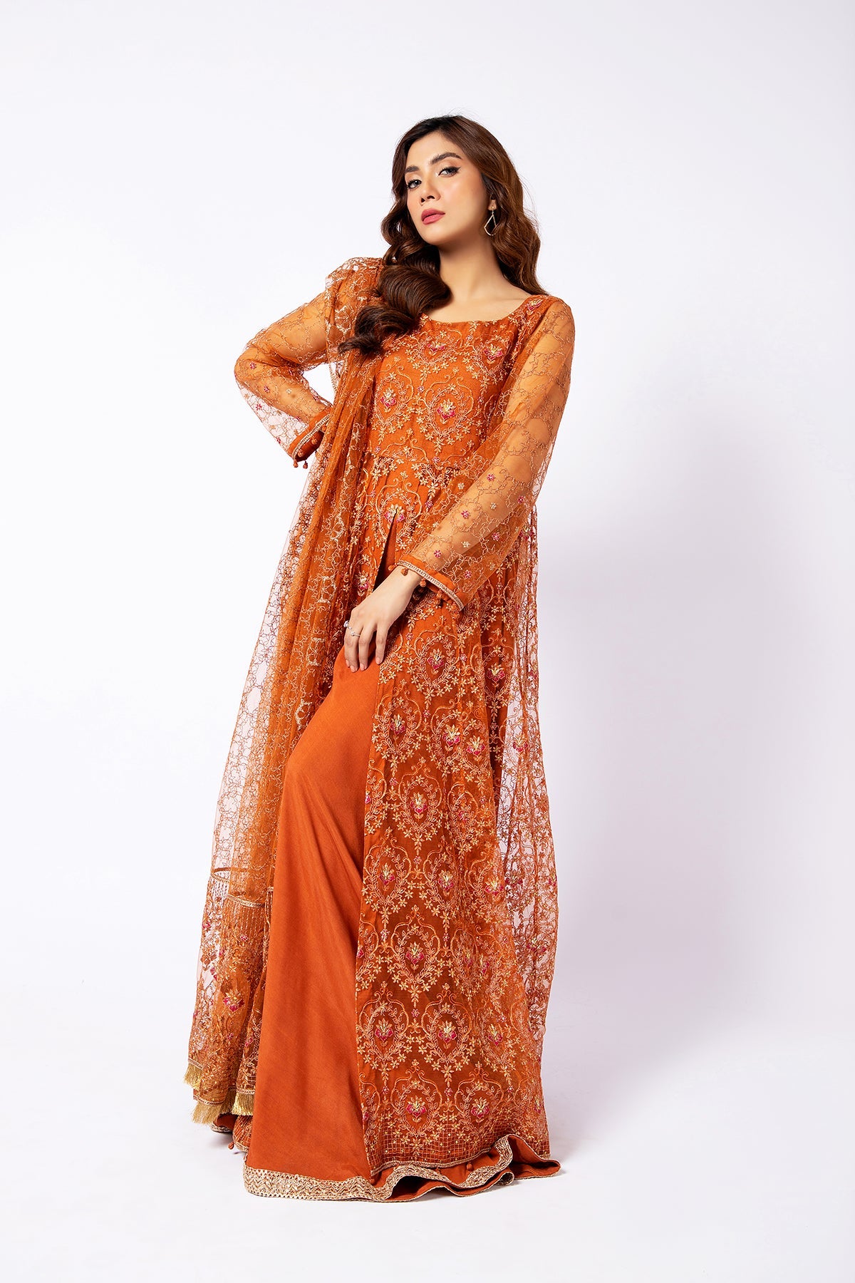 Kayseria - 2 Piece Hexa Poly Net Shirt & Dupatta