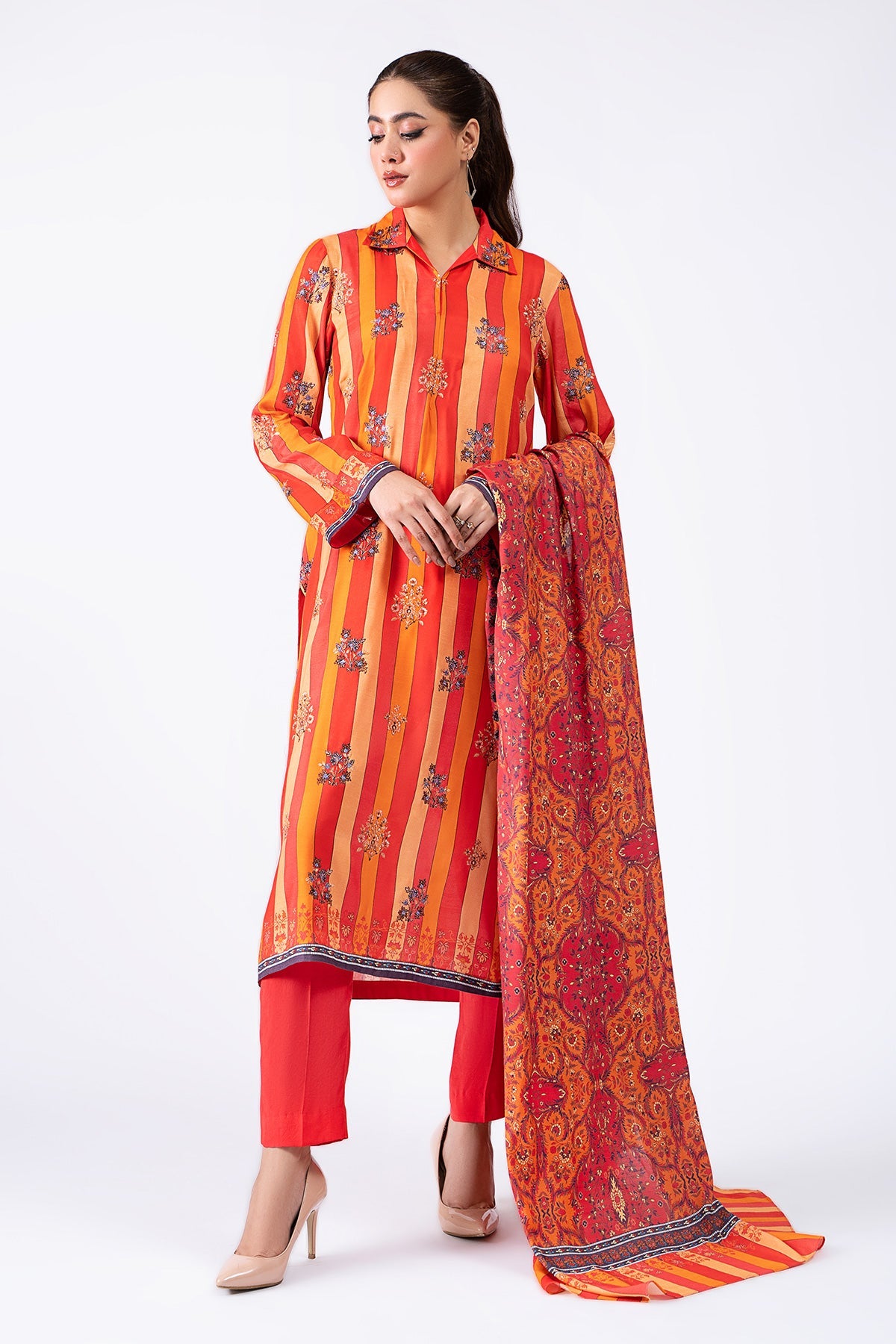 Kayseria - 3 Piece Pk Raw Silk Suit