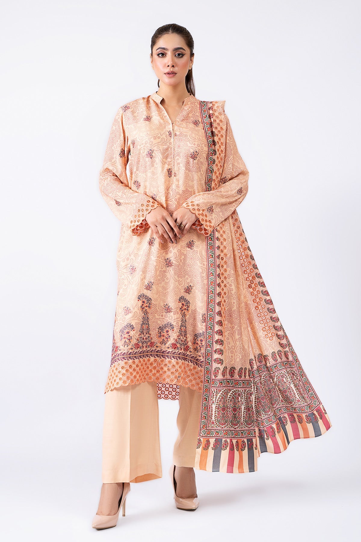 Kayseria - 3 Piece Pk Raw Silk Suit