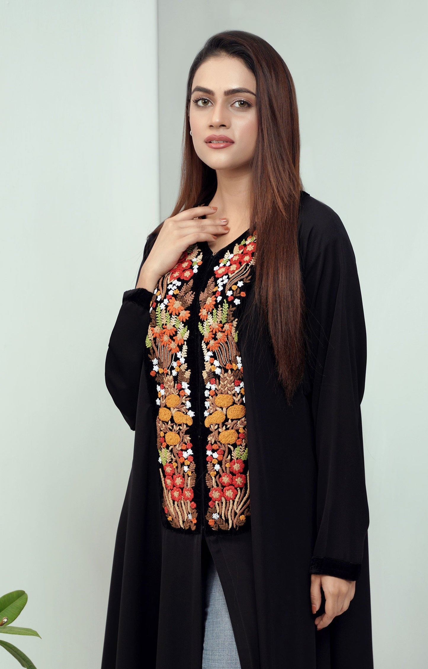 Hareer - Luxury front embroidered velvet abaya