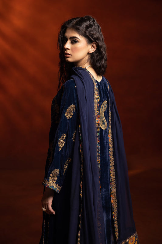 Charizma - 3-PC Embroidered Velvet Shirt with Embroidered Chiffon Dupatta and Trouser VVT-3-203