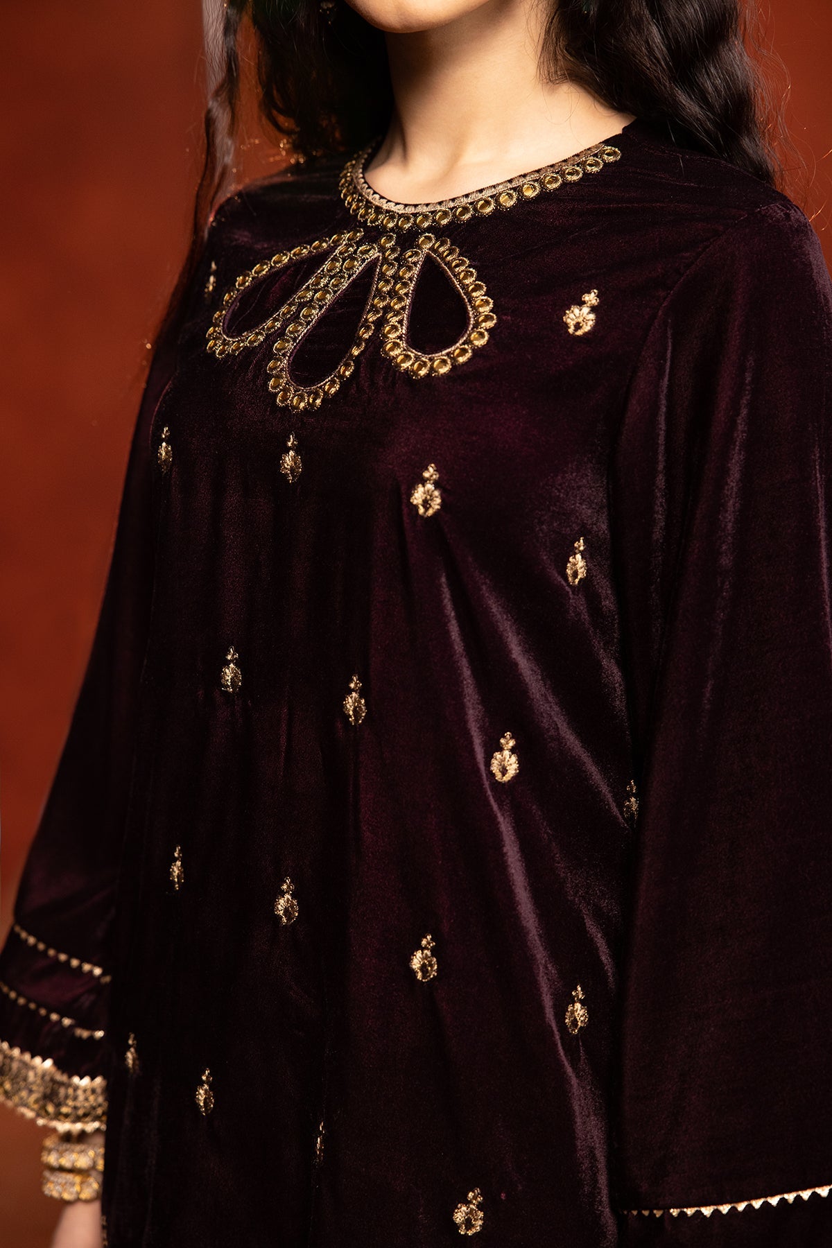 Charizma - 2-PC Embroidered Velvet Shirt with Trouser VVT-3-211