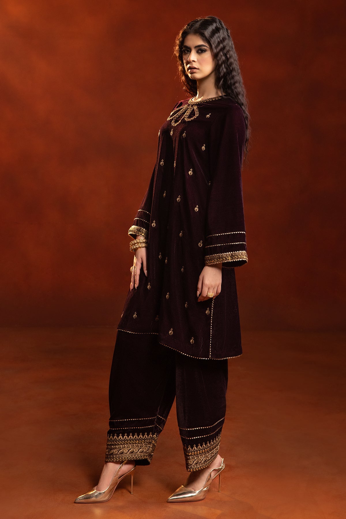 Charizma - 2-PC Embroidered Velvet Shirt with Trouser VVT-3-211