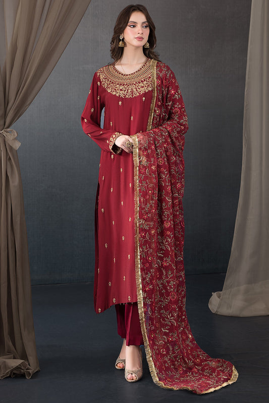 Kayseria - 3 Piece Pk Raw Silk Suit