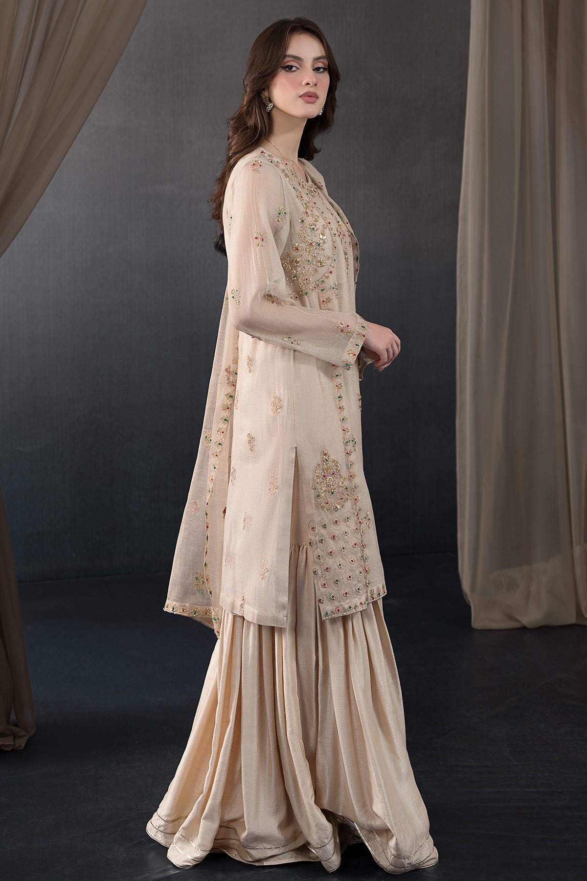 Kayseria - 3 Piece Zari Net Suit