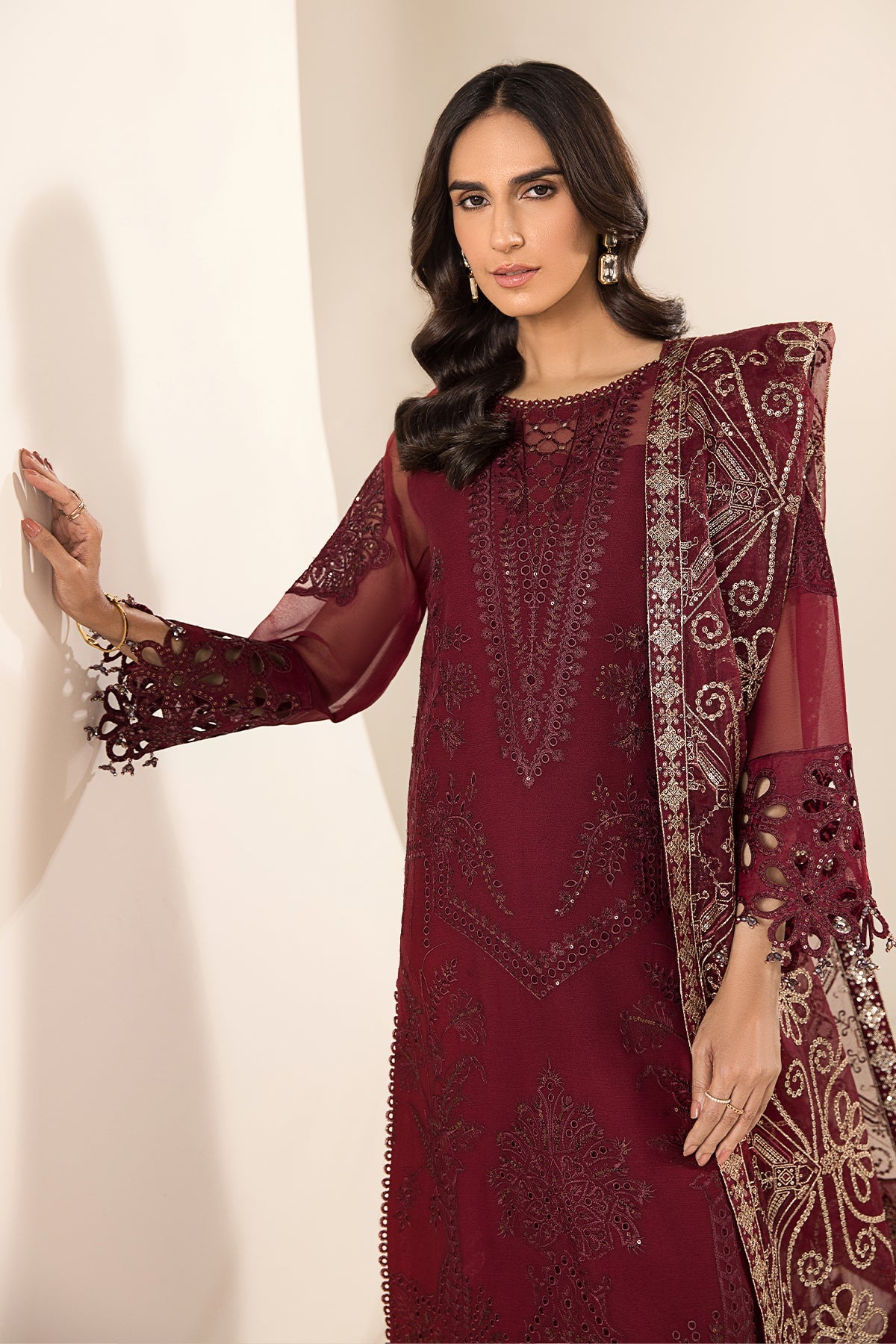 Alizeh - Embroidered Chiffon Maroon - V15D01 - Raisa