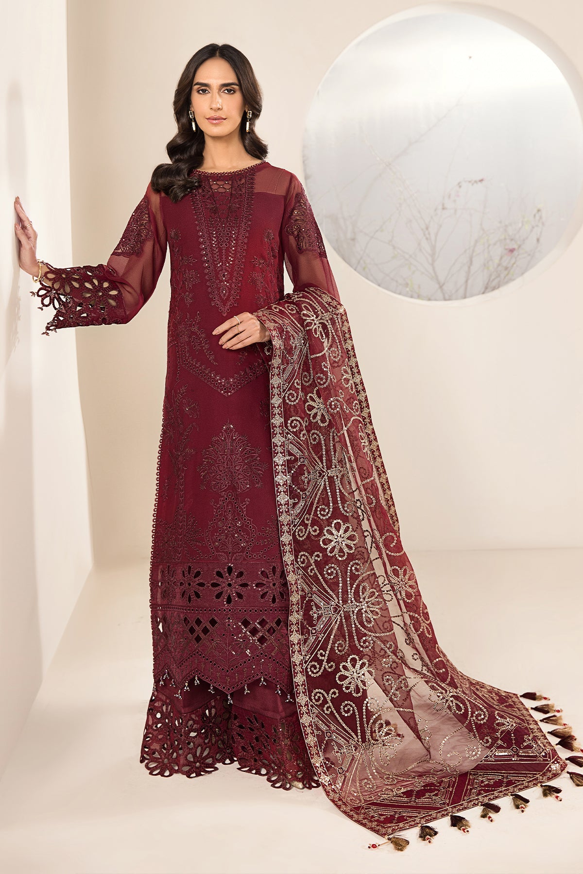 Alizeh - Embroidered Chiffon Maroon - V15D01 - Raisa