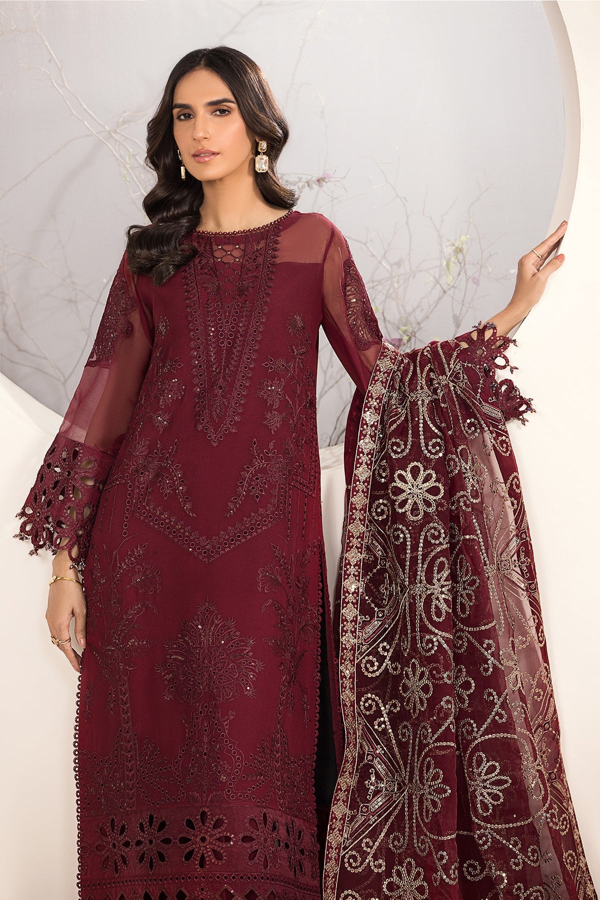 Alizeh - Embroidered Chiffon Maroon - V15D01 - Raisa