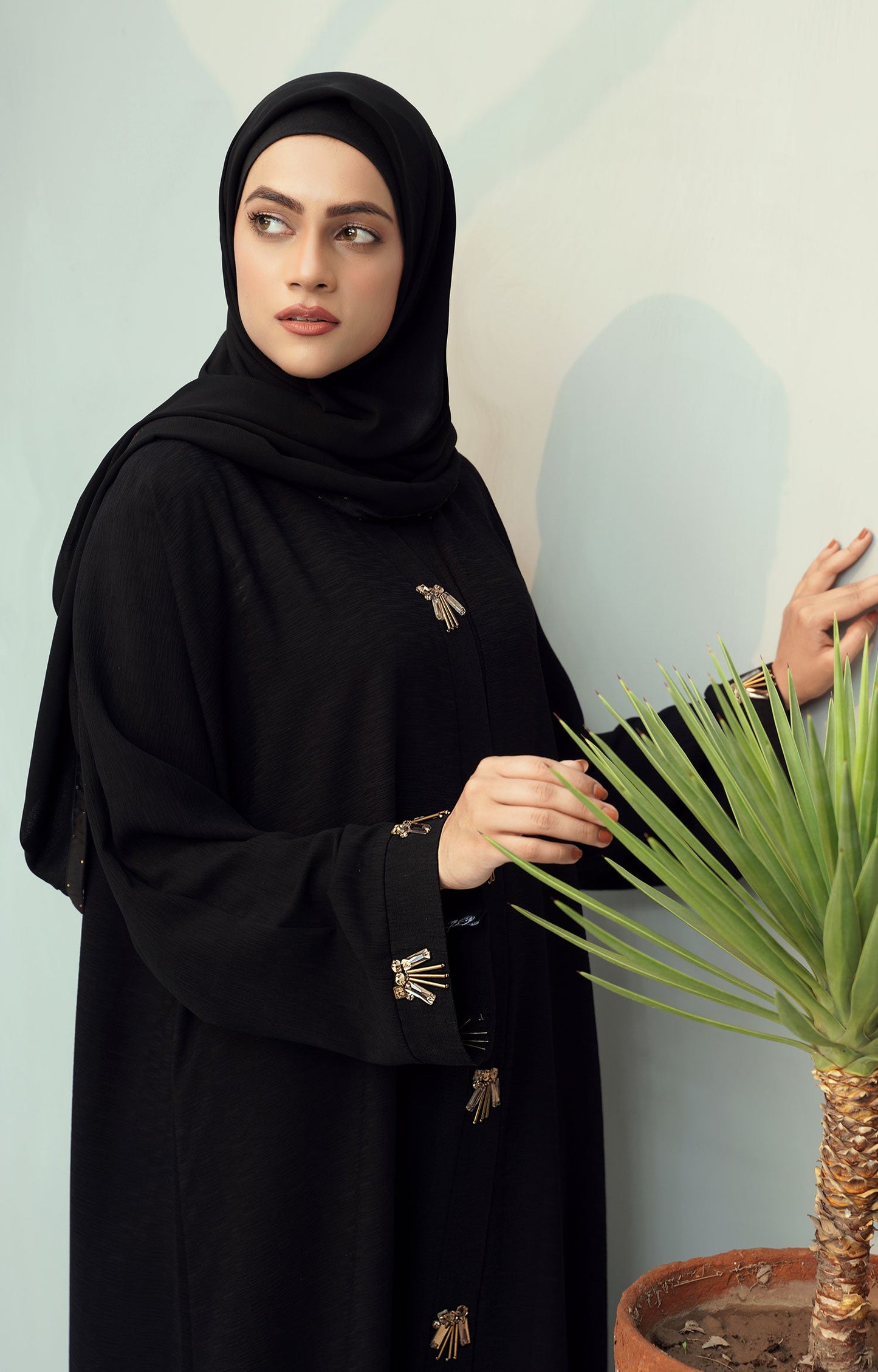 Hareer - Alia Black Textured fabric Abaya