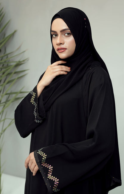 Hareer - BLACK LUXE SWAROVSKI STONE WORK ABAYA