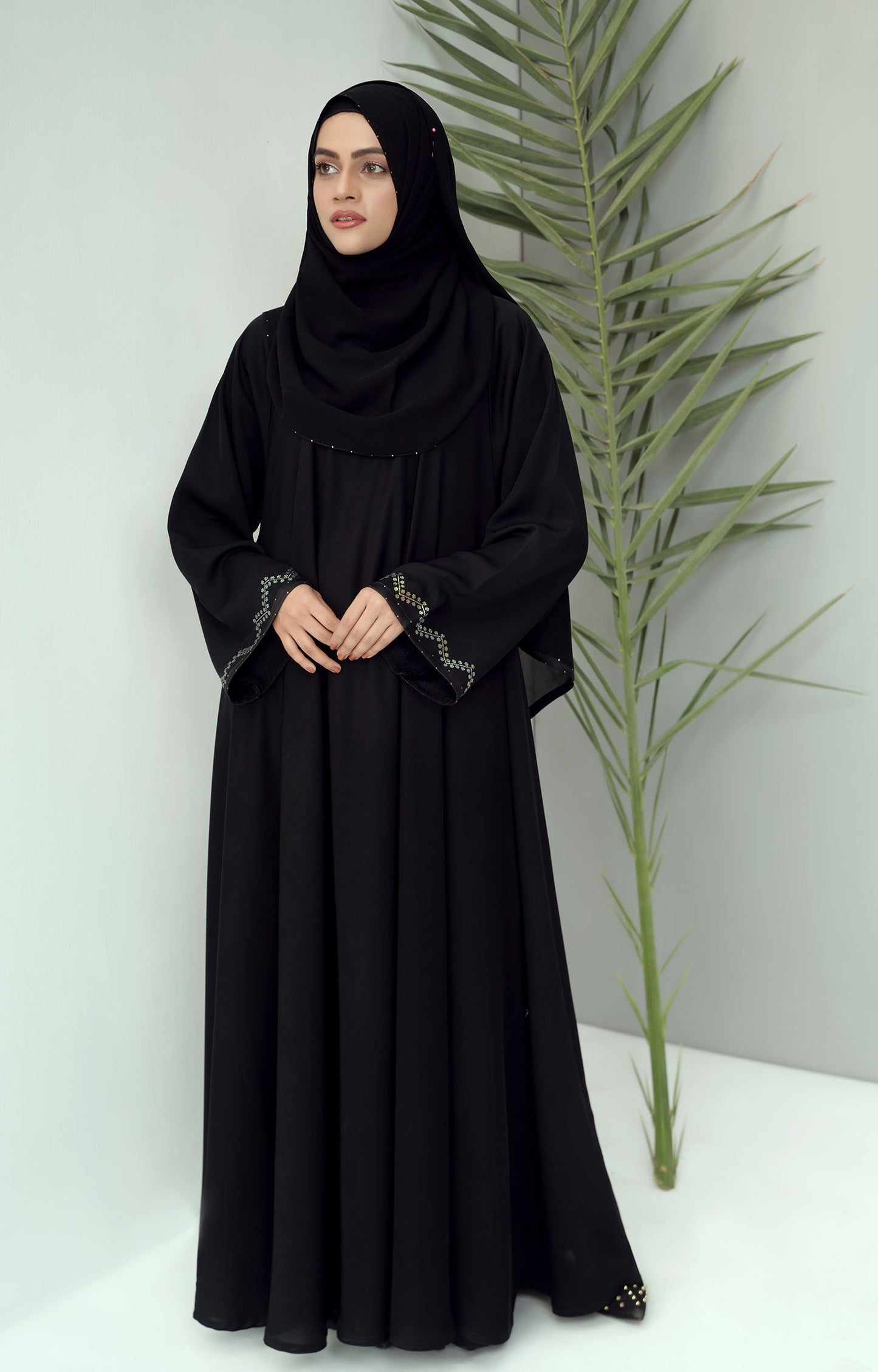 Hareer - BLACK LUXE SWAROVSKI STONE WORK ABAYA