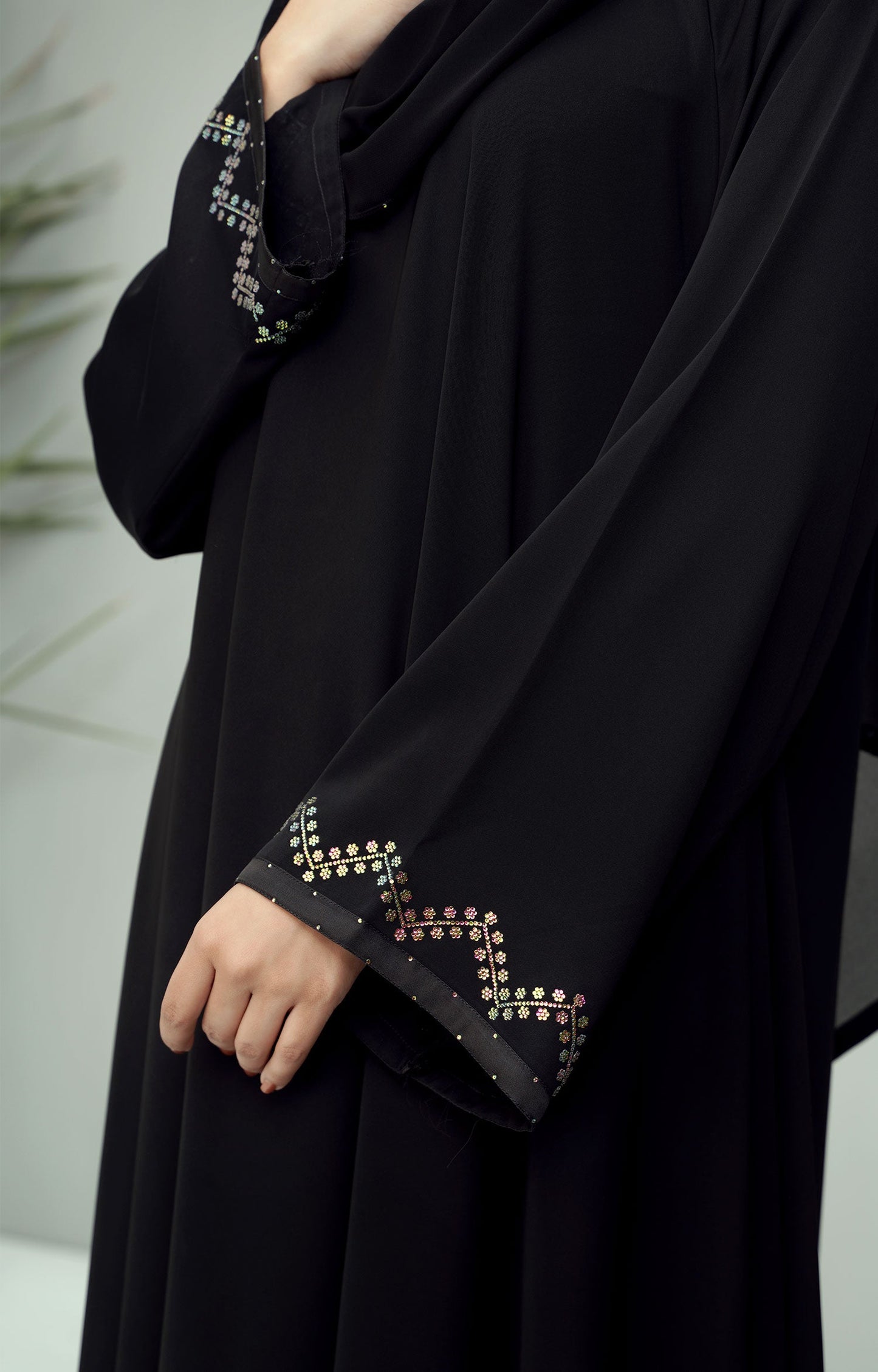 Hareer - BLACK LUXE SWAROVSKI STONE WORK ABAYA