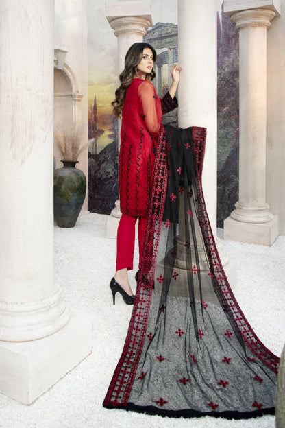 Ellena - 3-PC Stitched Organza Suit
