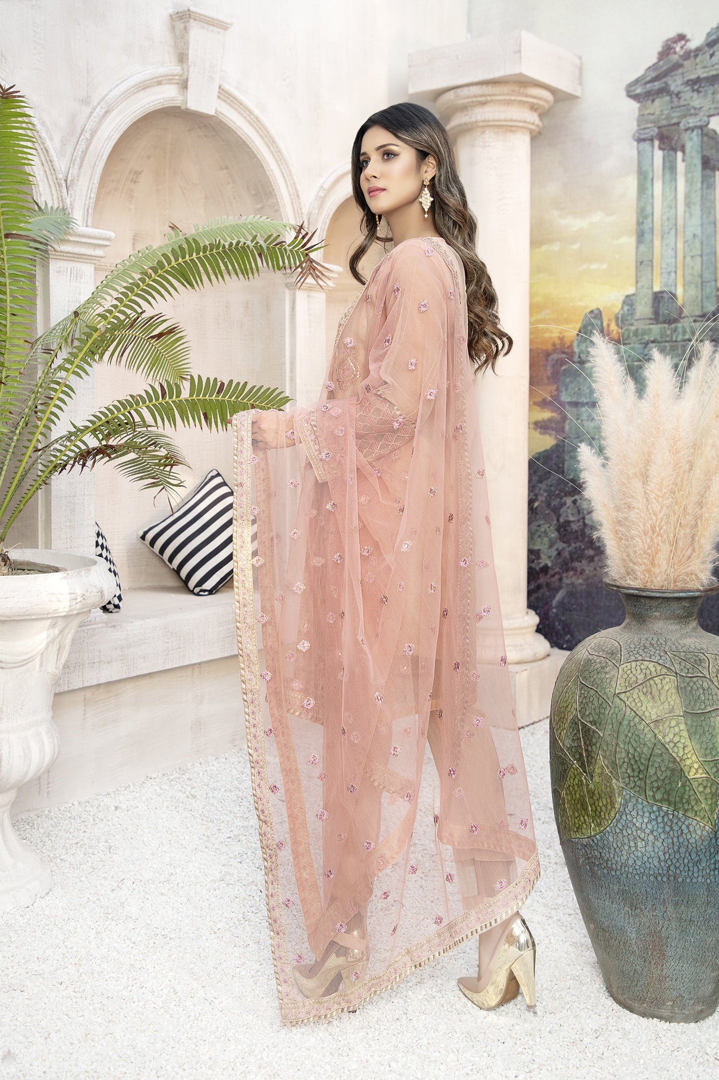 Ellena - 3-PC Stitched Organza Suit