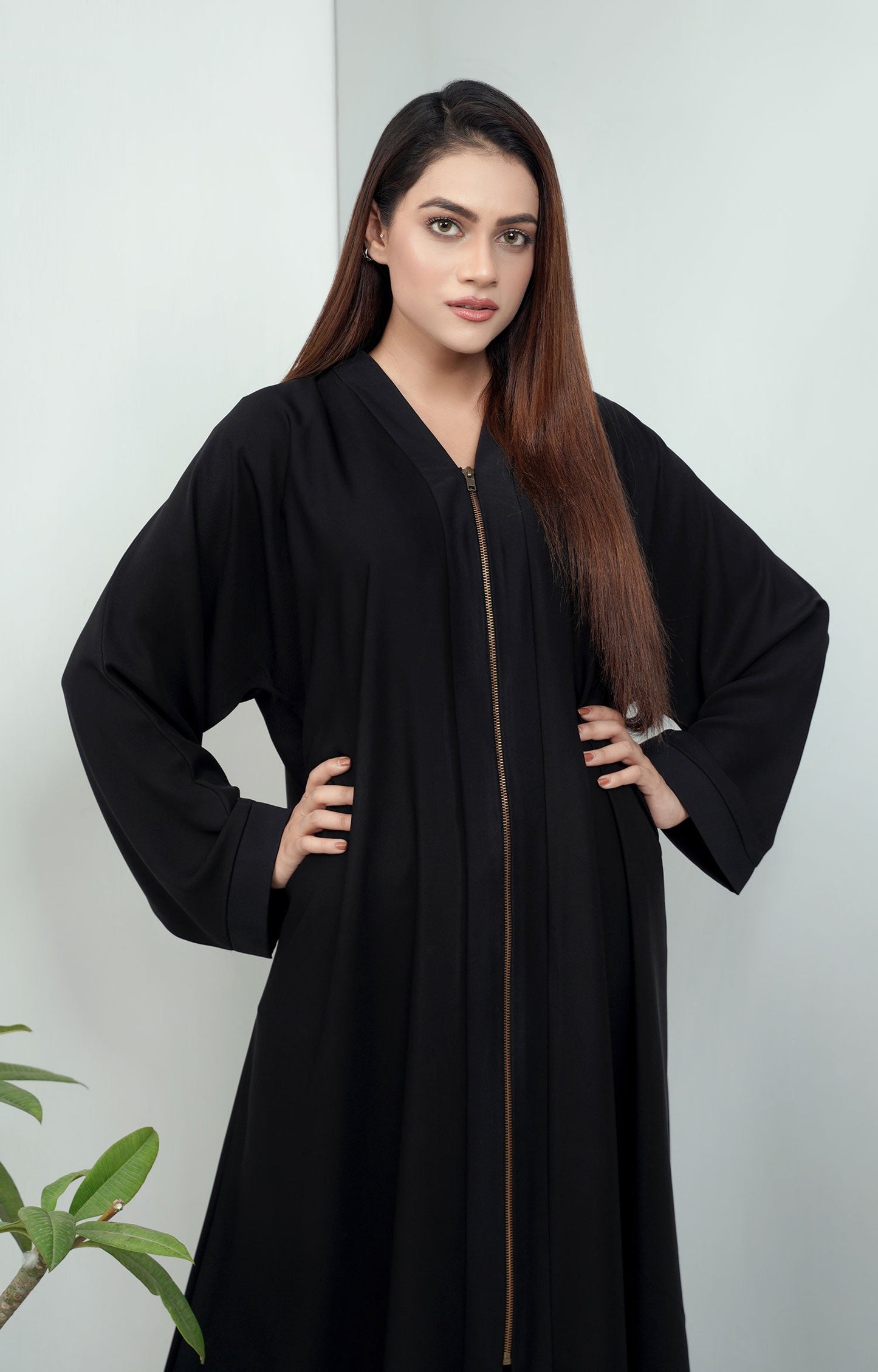 Hareer - Black escape front zipper abaya