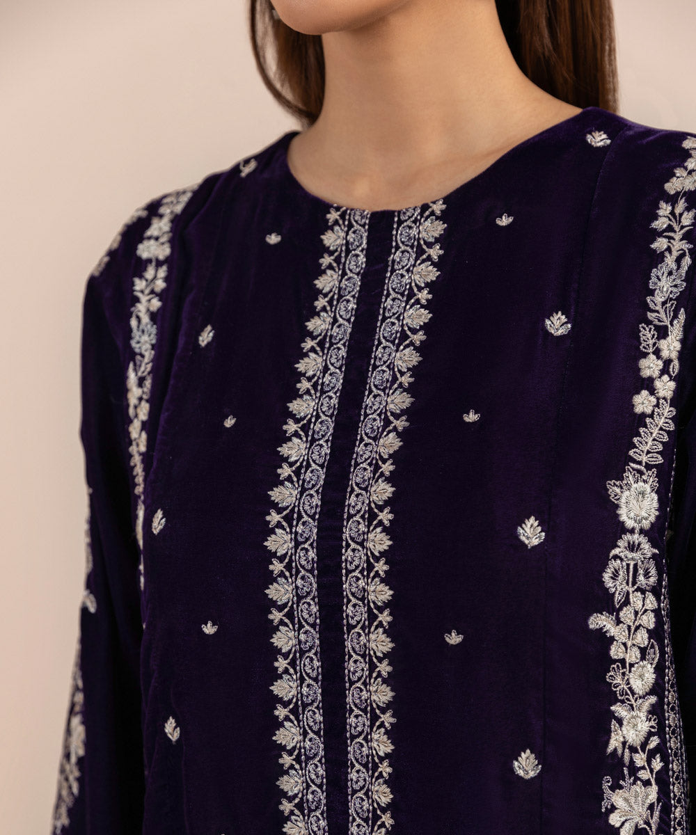 Sapphire - 2 Piece - Embroidered Velvet Suit