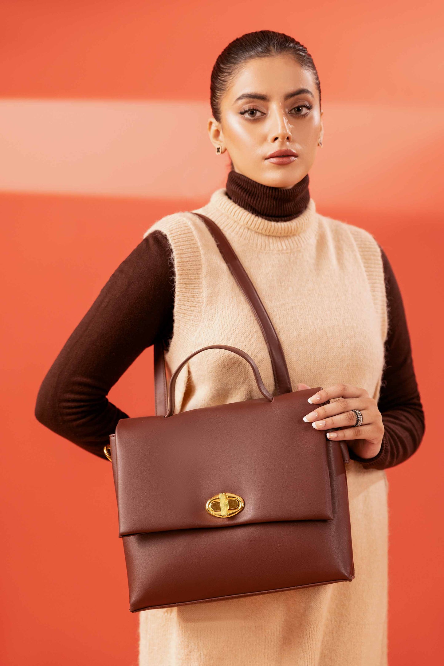 Nishat Linen - Coffee Shoulder Bag-433542117