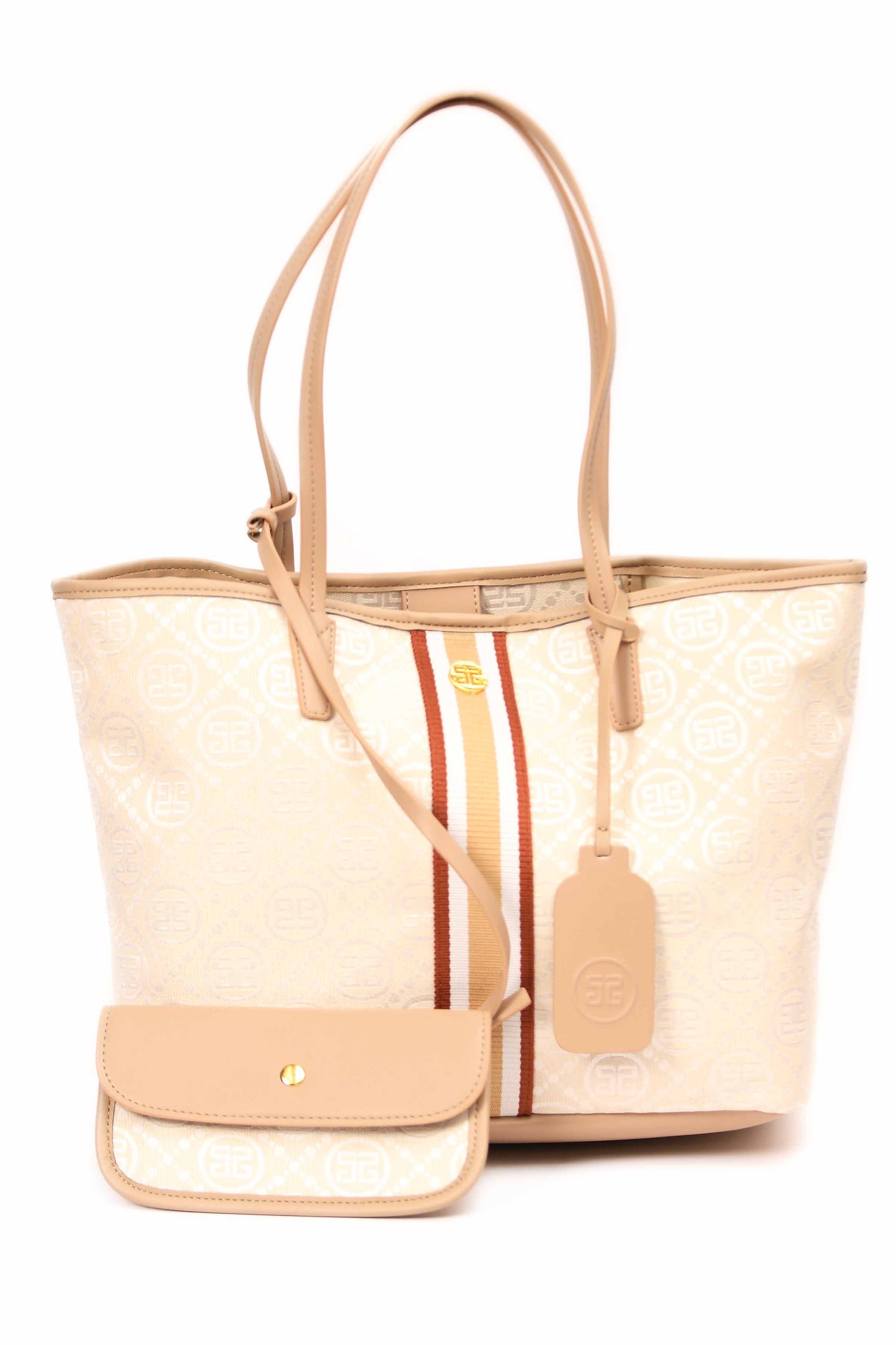 Nishat Linen - White & Light Khaki Hand Bag - 433662112