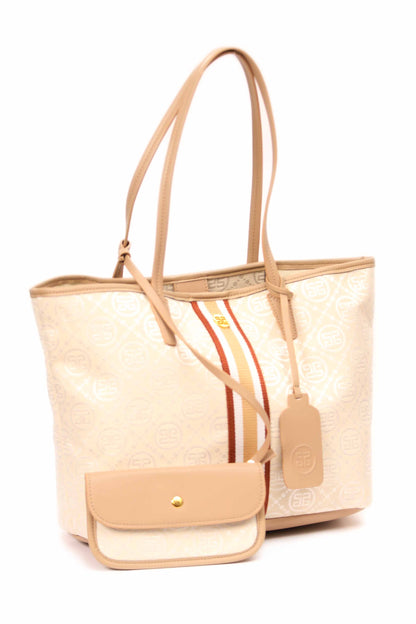 Nishat Linen - White & Light Khaki Hand Bag - 433662112