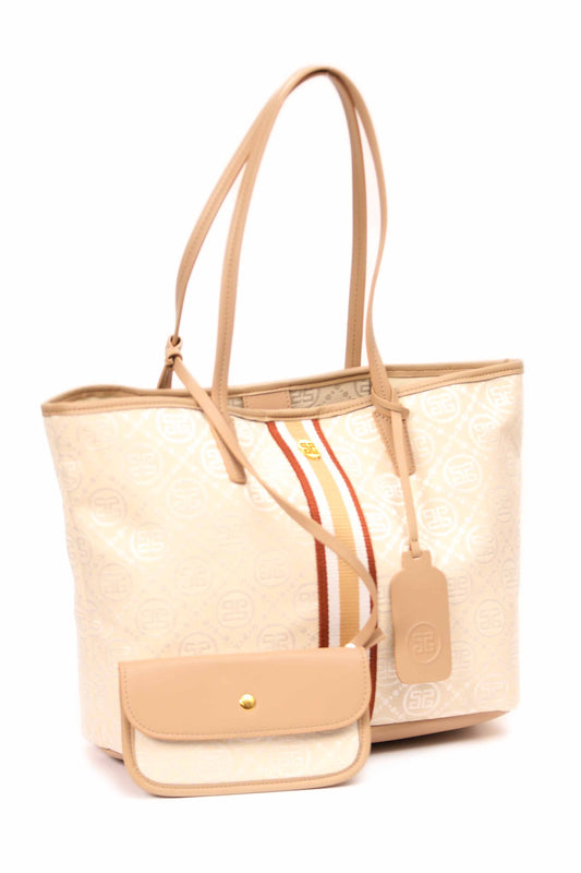 Nishat Linen - White & Light Khaki Hand Bag - 433662112
