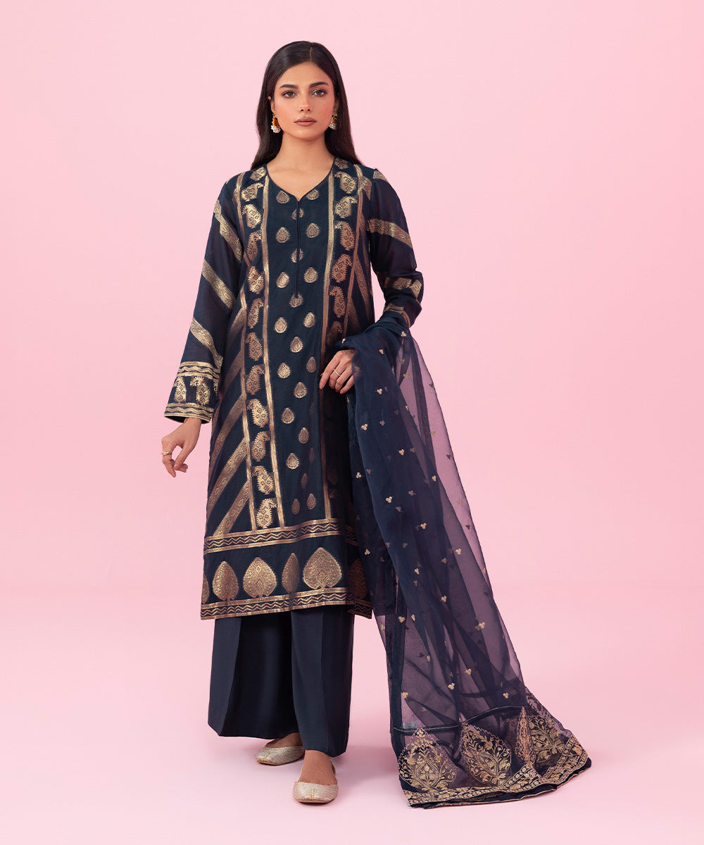 Sapphire - 3 Piece - Embroidered Jacquard Suit