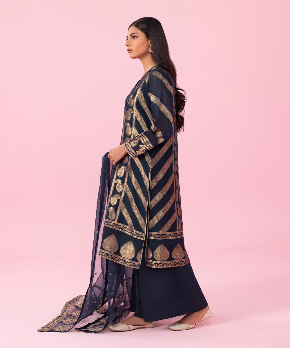 Sapphire - 3 Piece - Embroidered Jacquard Suit
