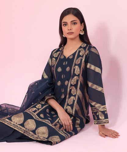 Sapphire - 3 Piece - Embroidered Jacquard Suit