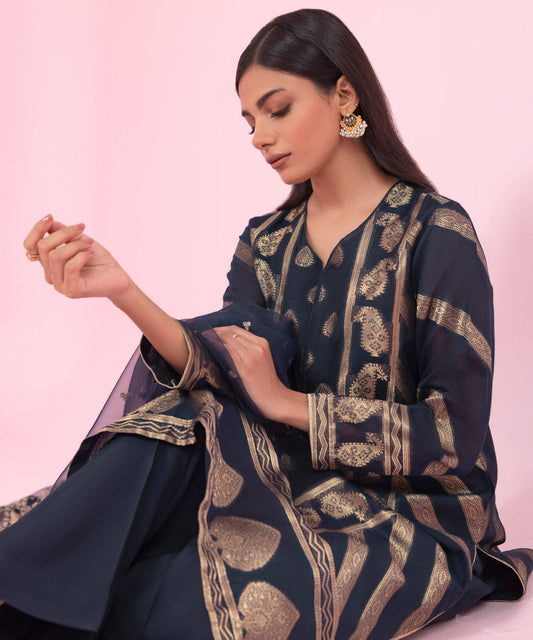Sapphire - 3 Piece - Embroidered Jacquard Suit