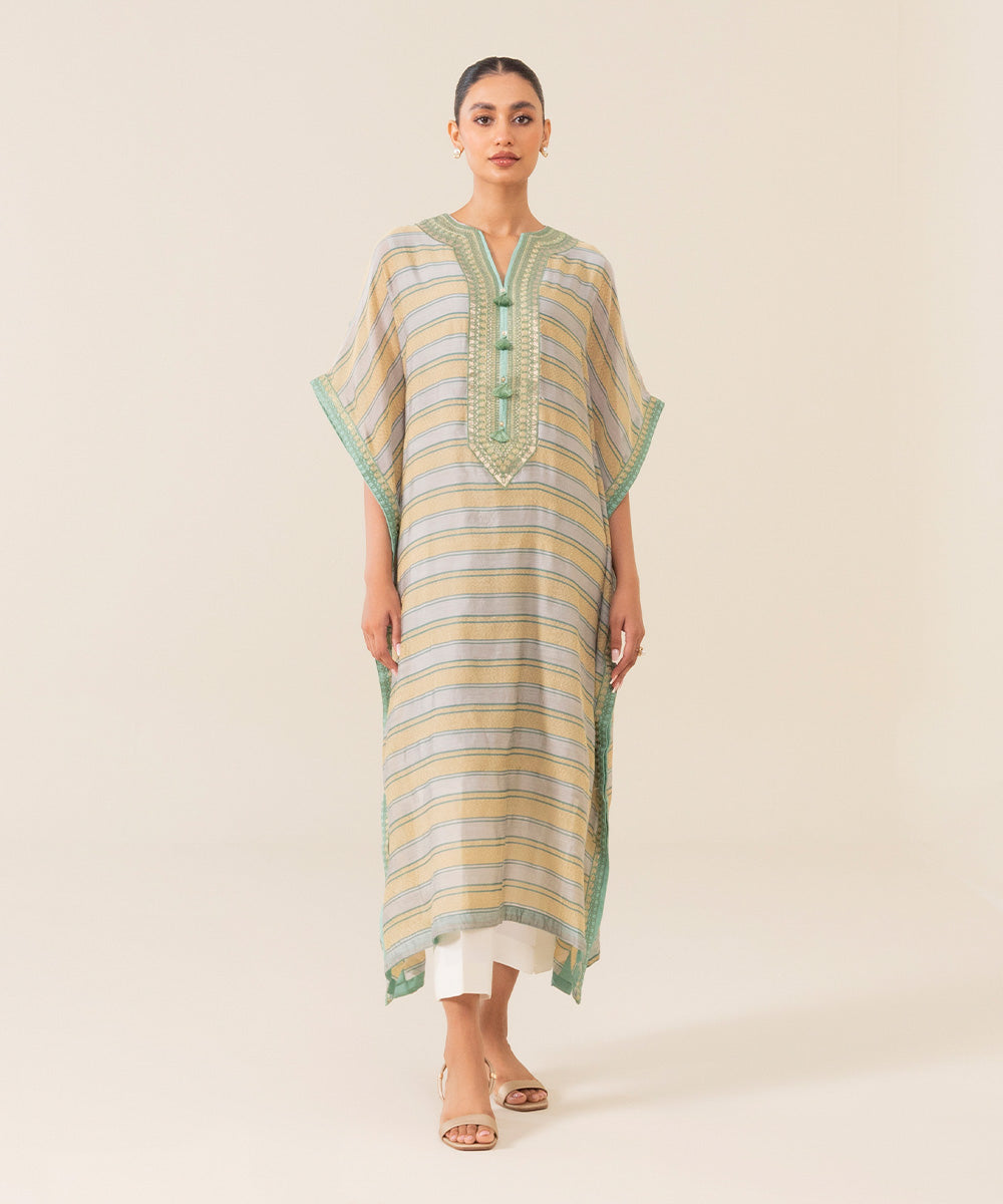 Sapphire - Embroidered Cotton Net Kaftan