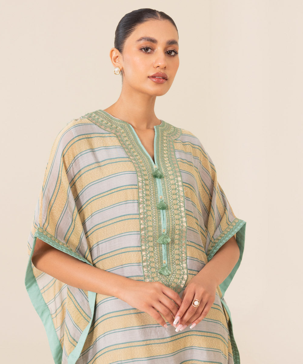 Sapphire - Embroidered Cotton Net Kaftan