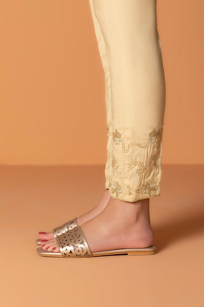 Embroidered Raw Silk Pants