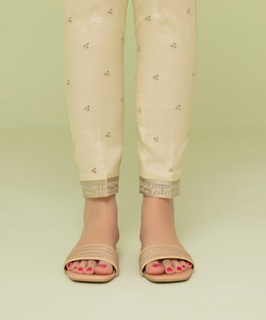 Sapphire - Embroidered Raw Silk Pants