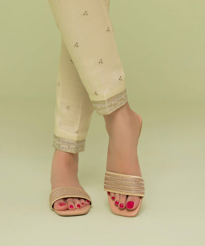 Sapphire - Embroidered Raw Silk Pants