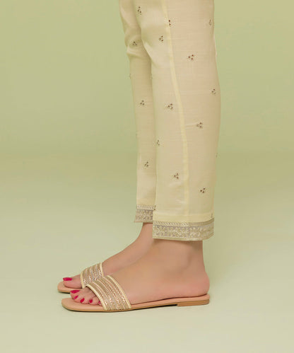Sapphire - Embroidered Raw Silk Pants