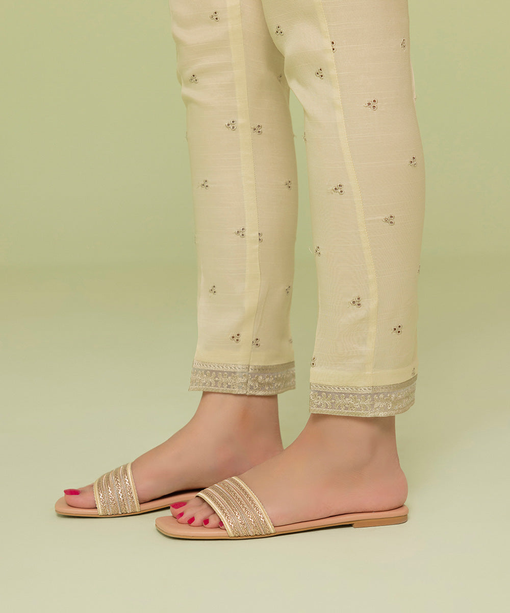Sapphire - Embroidered Raw Silk Pants