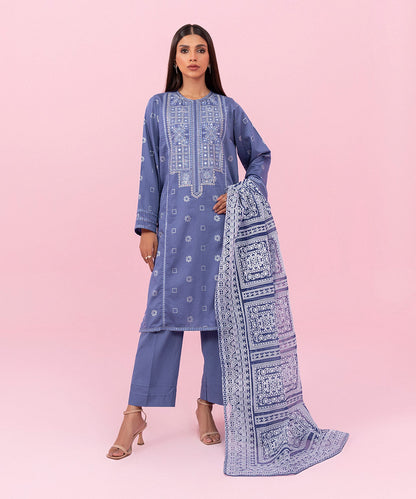 Sapphire - 3 Piece - Embroidered Cotton Satin Suit