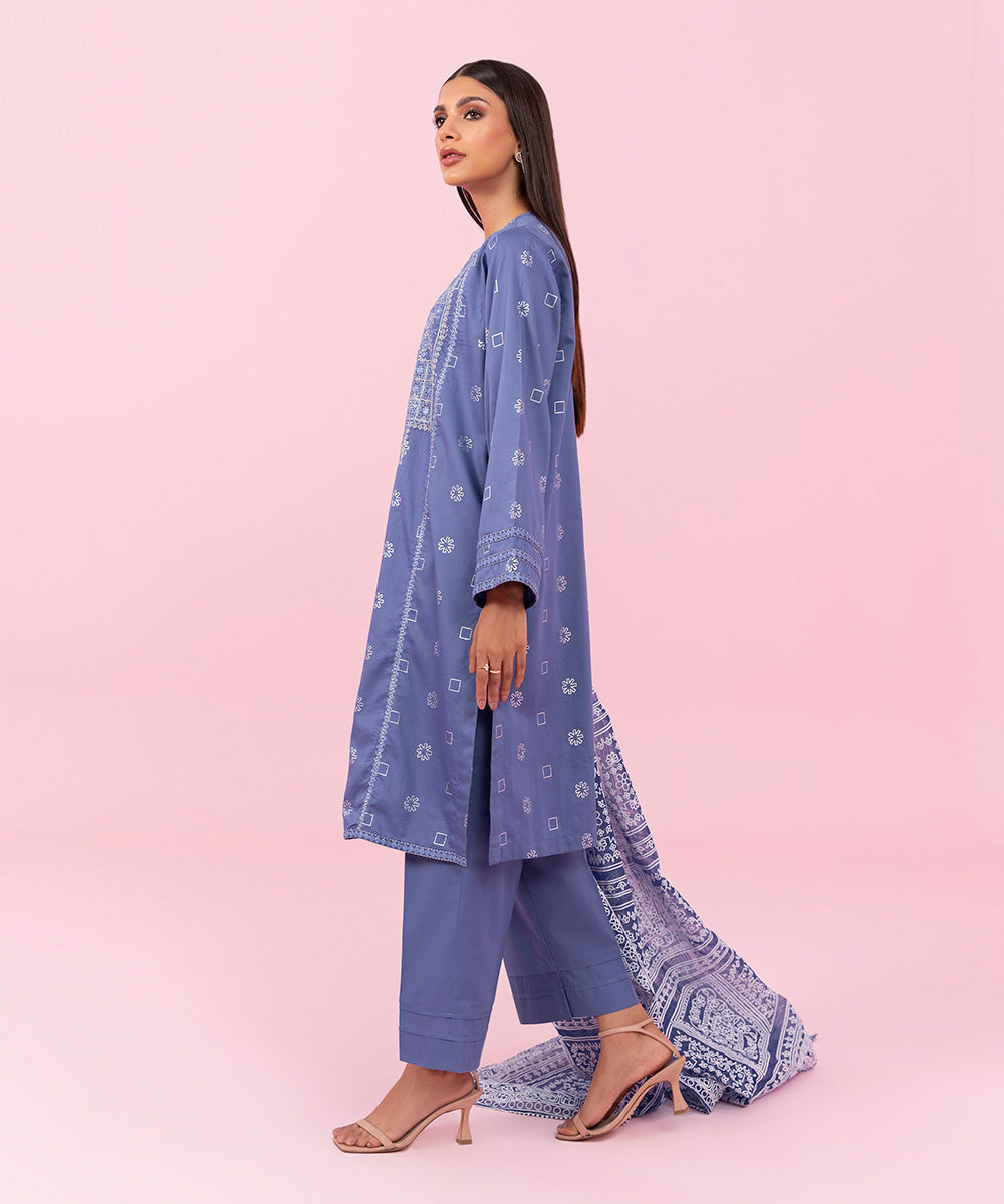 Sapphire - 3 Piece - Embroidered Cotton Satin Suit