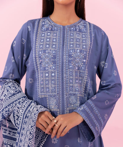 Sapphire - 3 Piece - Embroidered Cotton Satin Suit
