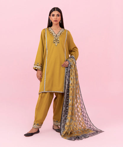 Sapphire - 3 Piece - Embroidered Cotton Satin Suit