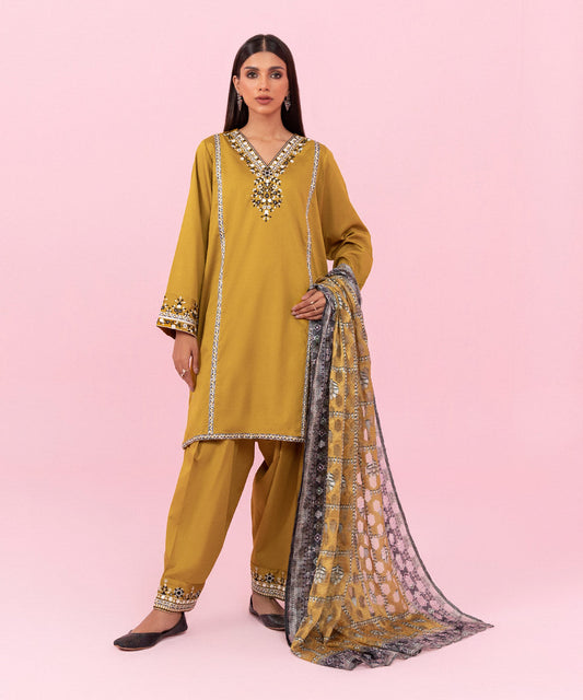 Sapphire - 3 Piece - Embroidered Cotton Satin Suit